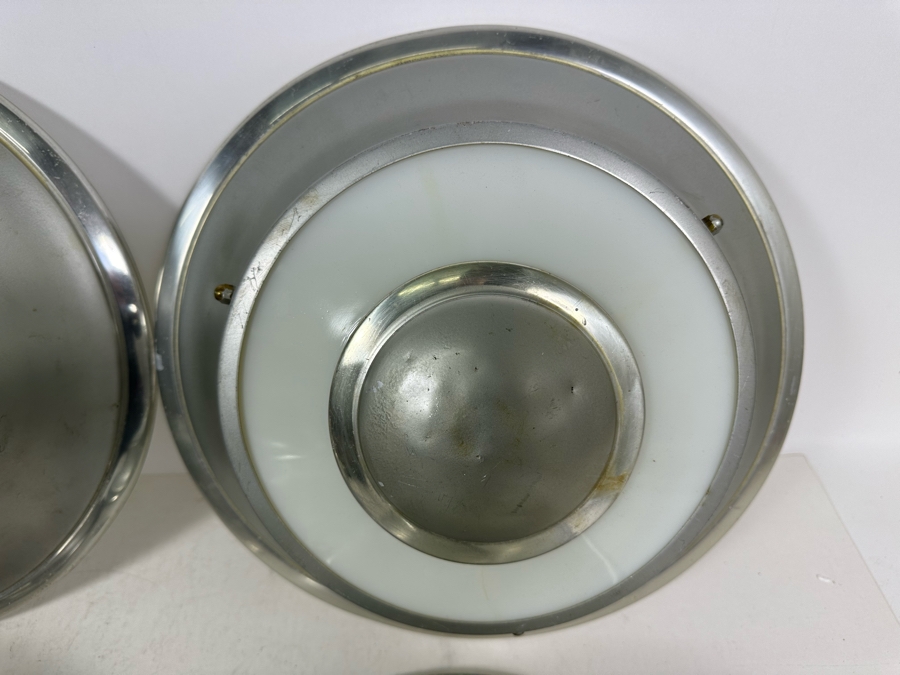Four Art Deco Aluminum / Glass Light Fixture Shades (One Has Broken Glass) 14W X 4.5H [Photo 6]