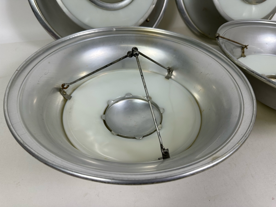 Four Art Deco Aluminum / Glass Light Fixture Shades (One Has Broken Glass) 14W X 4.5H [Photo 9]