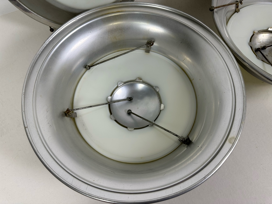 Four Art Deco Aluminum / Glass Light Fixture Shades (One Has Broken Glass) 14W X 4.5H [Photo 8]