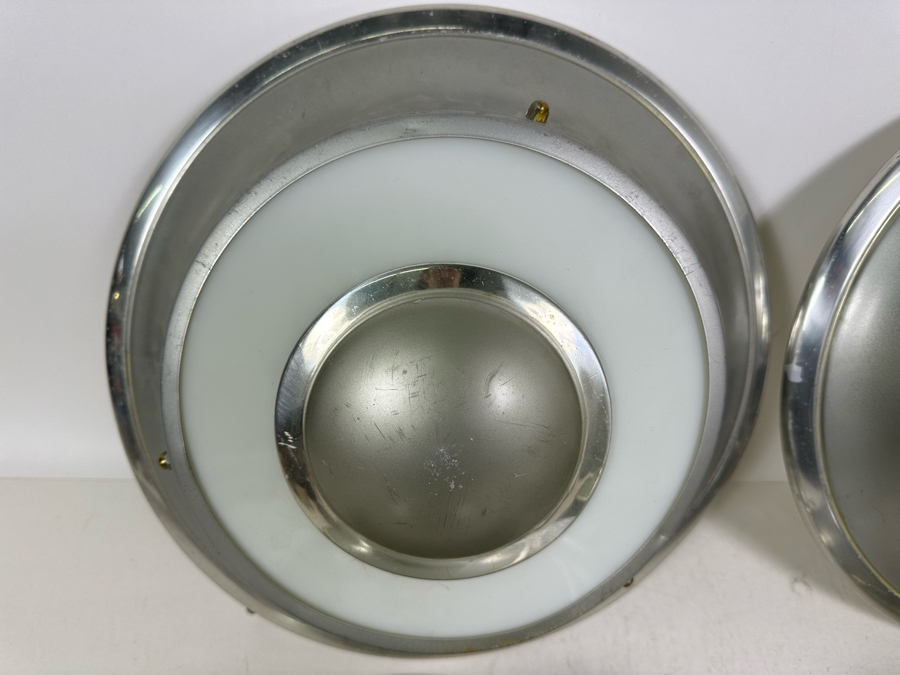 Four Art Deco Aluminum / Glass Light Fixture Shades (One Has Broken Glass) 14W X 4.5H [Photo 7]