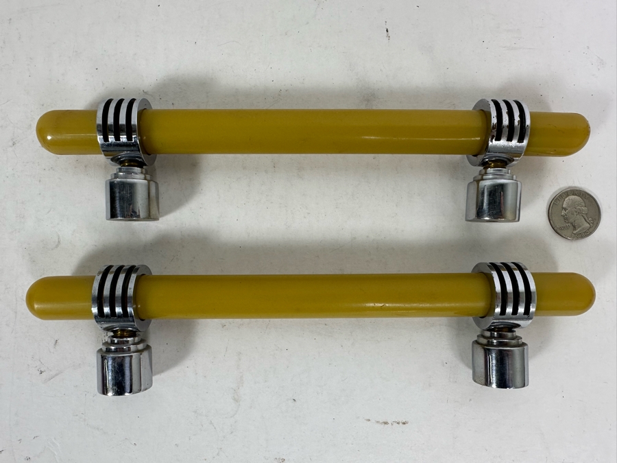 Pair Of Art Deco Chrome And Bakelite Handles Door Pulls 9.5L X 2H [Photo 2]