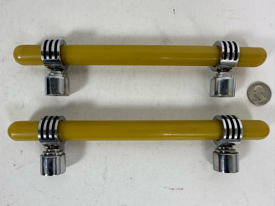 Pair Of Art Deco Chrome And Bakelite Handles Door Pulls 9.5L X 2H [Photo 3]