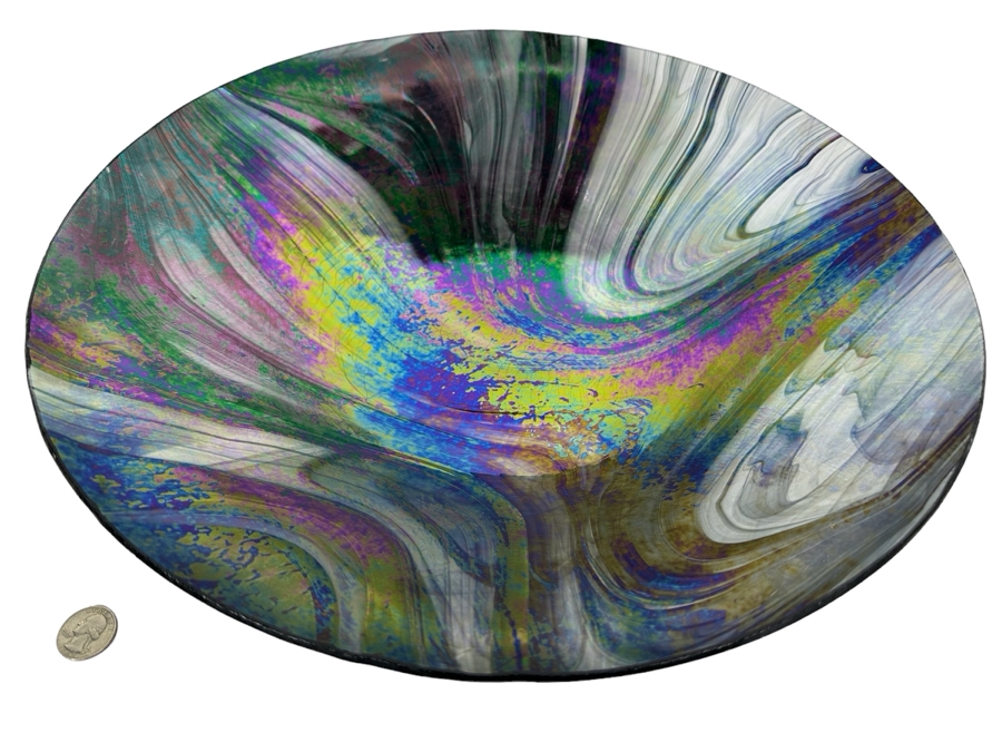 Signed Robbie Santolucito Iridescent Art Glass Bowl 17W X 3.5H [Photo 1]