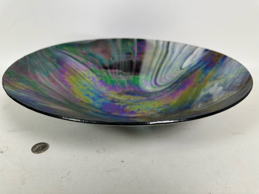 Signed Robbie Santolucito Iridescent Art Glass Bowl 17W X 3.5H [Photo 5]