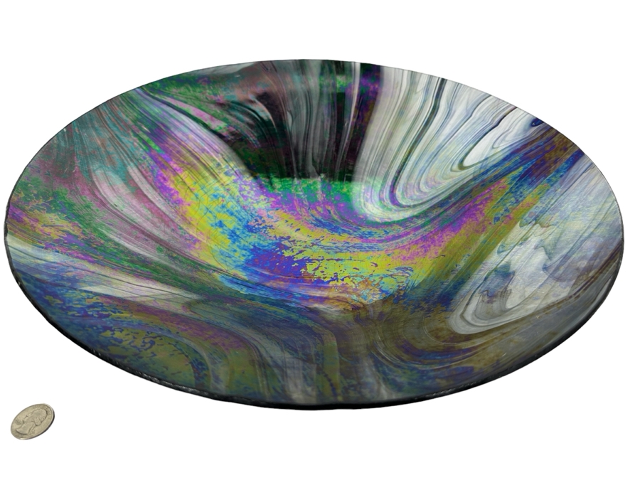 Signed Robbie Santolucito Iridescent Art Glass Bowl 17W X 3.5H [Photo 2]