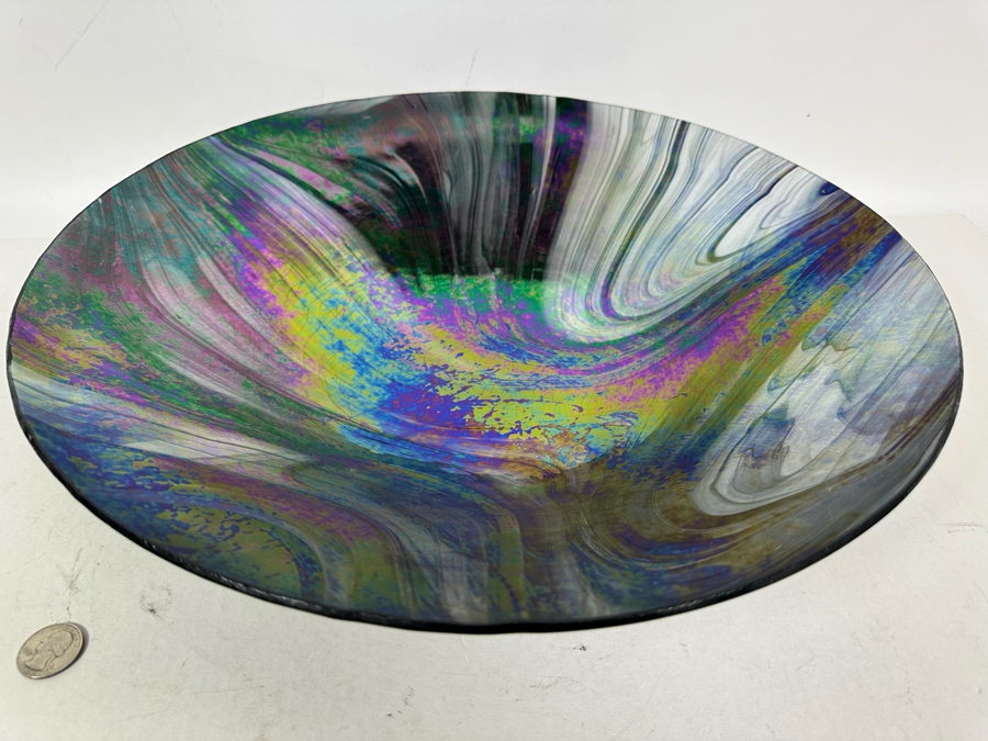 Signed Robbie Santolucito Iridescent Art Glass Bowl 17W X 3.5H [Photo 4]