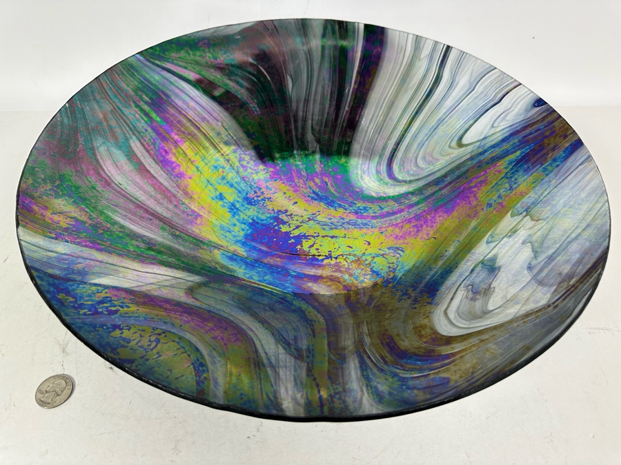 Signed Robbie Santolucito Iridescent Art Glass Bowl 17W X 3.5H [Photo 3]