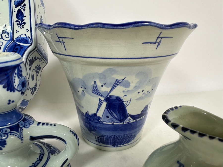 Collection Of Delft Blue Hand Painted Pieces Including Clock (Clock Starts But Eventually Stops) - See Photos [Photo 5]