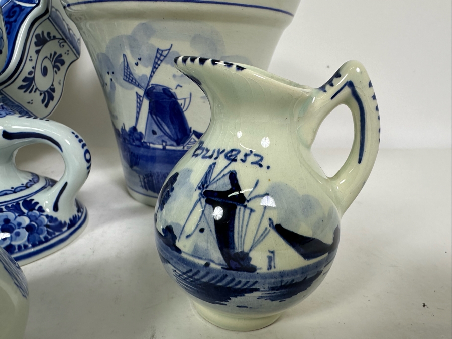 Collection Of Delft Blue Hand Painted Pieces Including Clock (Clock Starts But Eventually Stops) - See Photos [Photo 7]