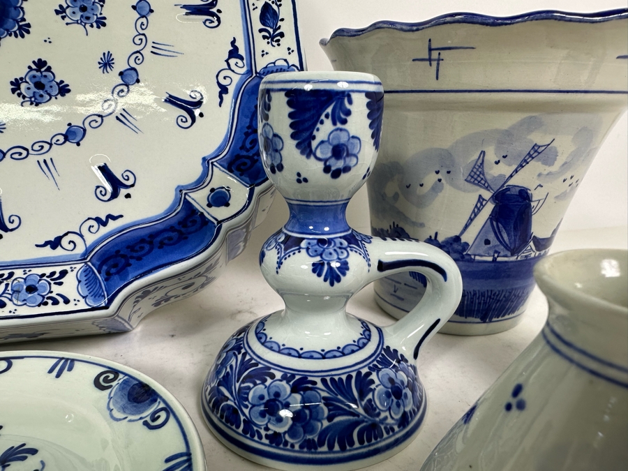 Collection Of Delft Blue Hand Painted Pieces Including Clock (Clock Starts But Eventually Stops) - See Photos [Photo 8]