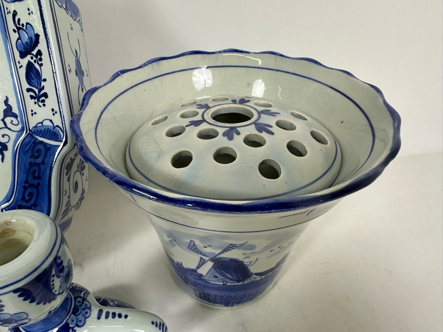Collection Of Delft Blue Hand Painted Pieces Including Clock (Clock Starts But Eventually Stops) - See Photos [Photo 6]