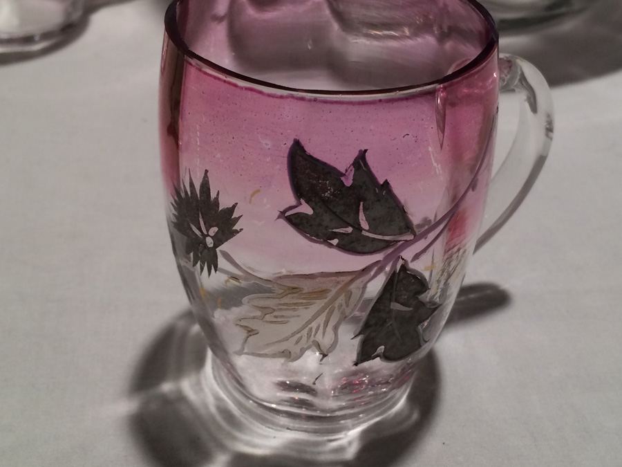 Victorian Hand Painted Amethyst Glass Punch Bowl and Cups [Photo 10]