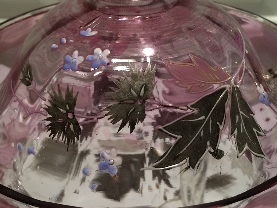 Victorian Hand Painted Amethyst Glass Punch Bowl and Cups [Photo 3]