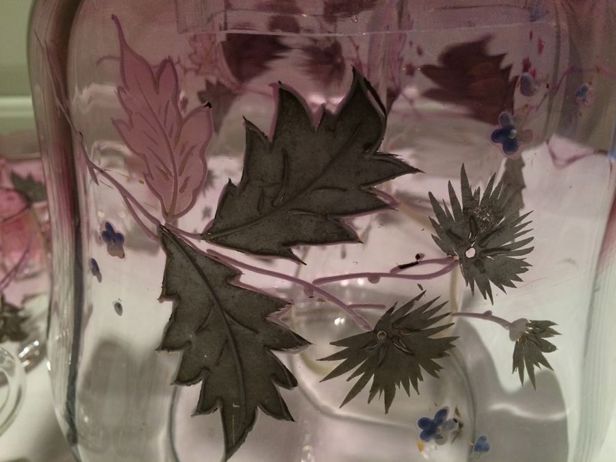 Victorian Hand Painted Amethyst Glass Punch Bowl and Cups [Photo 2]