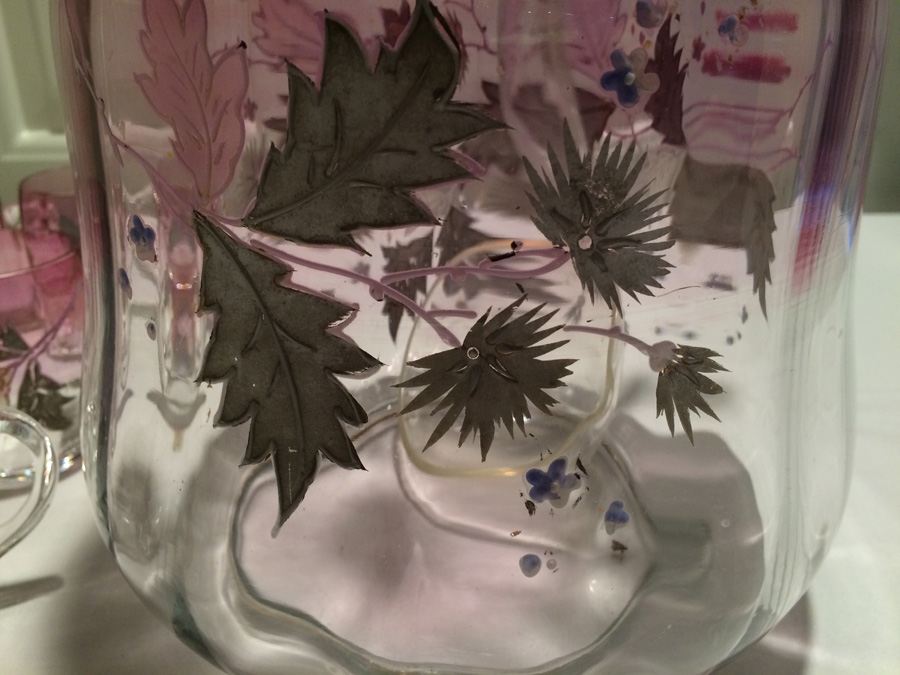 Victorian Hand Painted Amethyst Glass Punch Bowl and Cups [Photo 6]