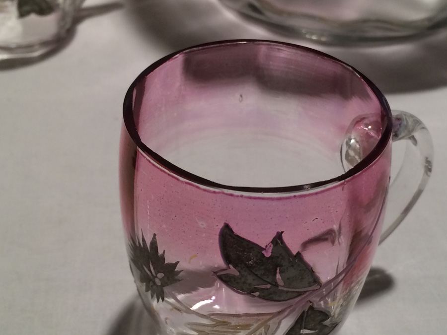 Victorian Hand Painted Amethyst Glass Punch Bowl and Cups [Photo 11]
