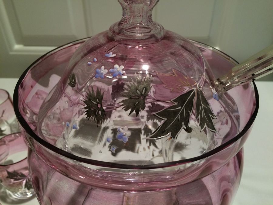 Victorian Hand Painted Amethyst Glass Punch Bowl and Cups [Photo 8]
