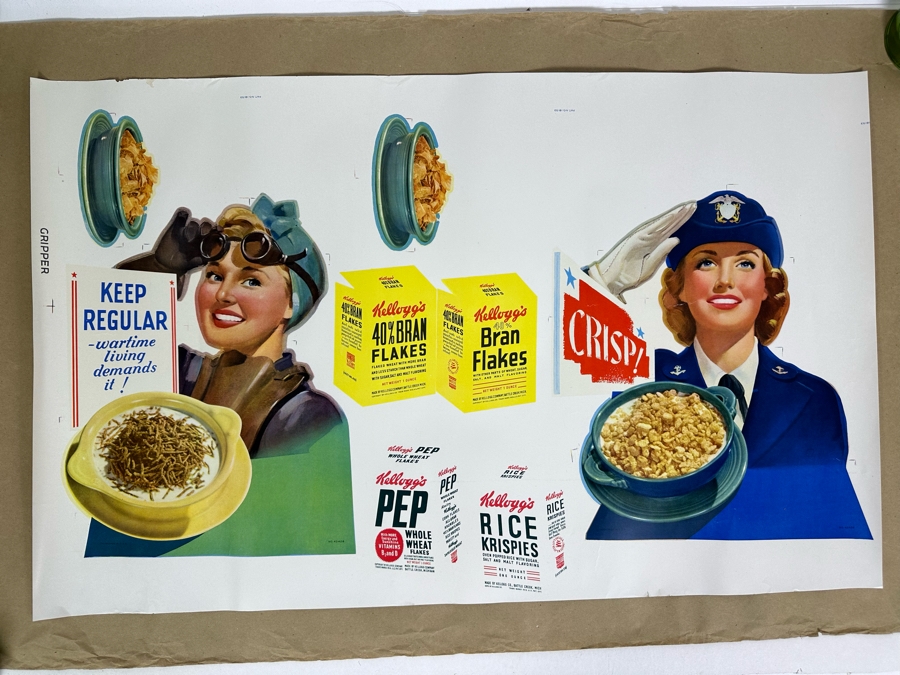 Vintage 1940s Kellogg's Cereal Armed Forces Poster 31 X 20 [Photo 2]