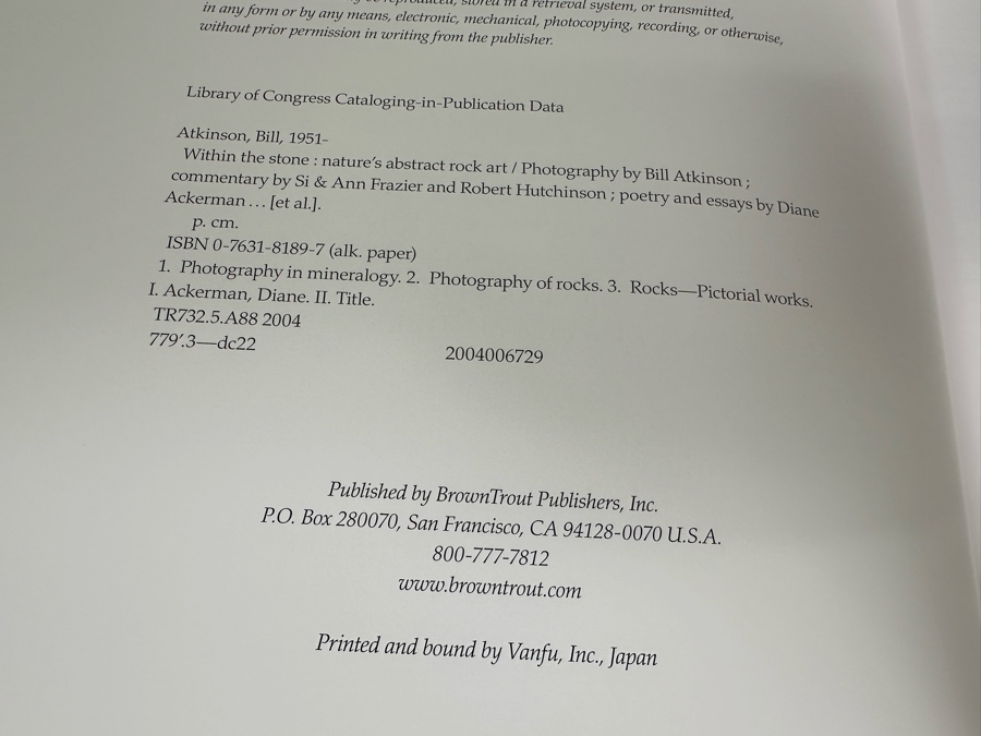 Signed First Edition Hardcover Book Within The Stone - Photography By Bill Atkinson Signed By Bill Atkinson [Photo 6]