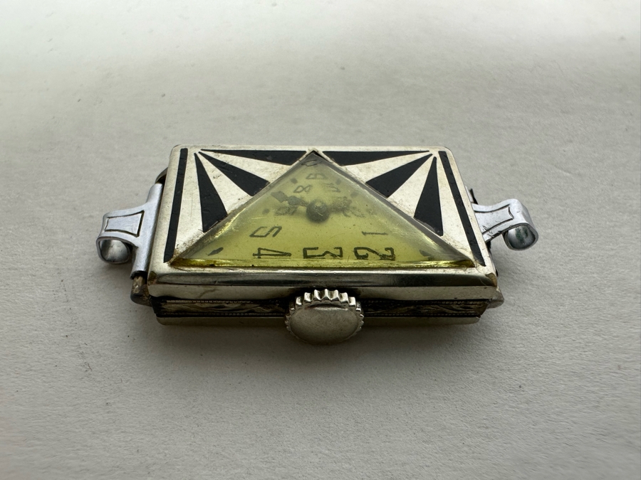 Vintage Art Deco Watch By Elgin Designed By Lucien Lelong In 1920s Working (No Watch Band) [Photo 3]