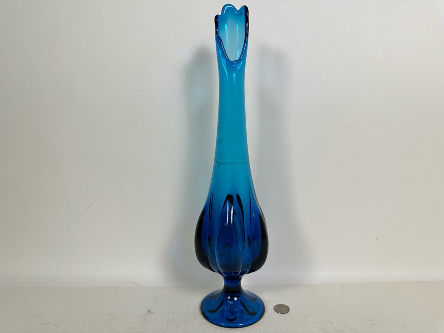Vintage Mid-Century Swung Vase Viking Blue 18H [Photo 2]