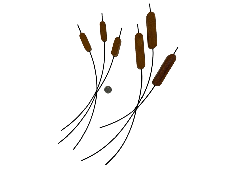 Pair Of Mid-Century Metal And Wood Cattail Wall Artwork 21L [Photo 1]