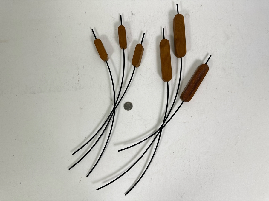 Pair Of Mid-Century Metal And Wood Cattail Wall Artwork 21L [Photo 3]