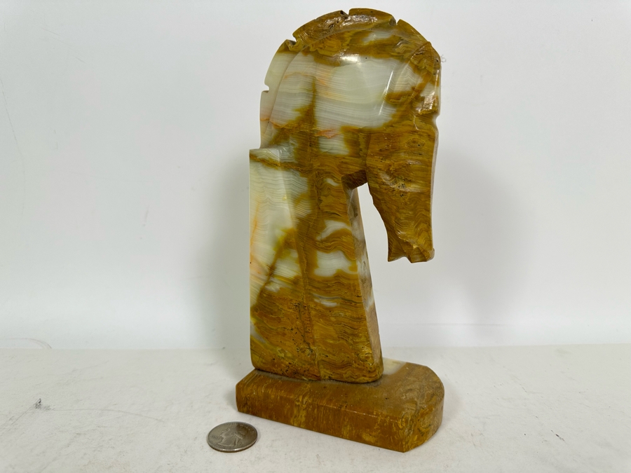 Vintage Onyx Horse Head Bookend Sculpture 8.25H [Photo 2]