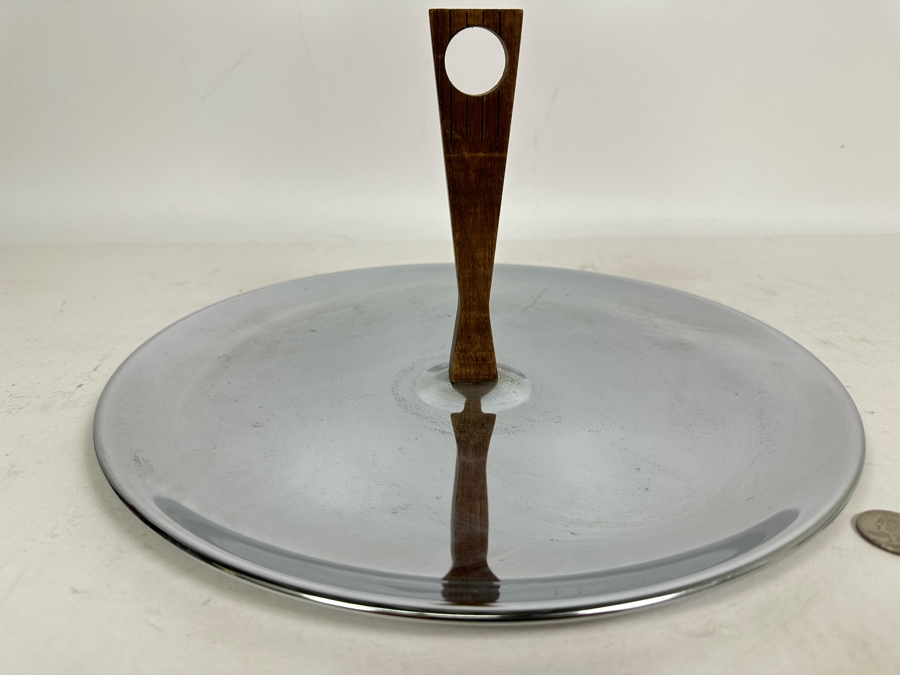 Vintage Mid-Century Serving Tray / Platter With Wooden Handle 12.5W X 6.5H [Photo 3]