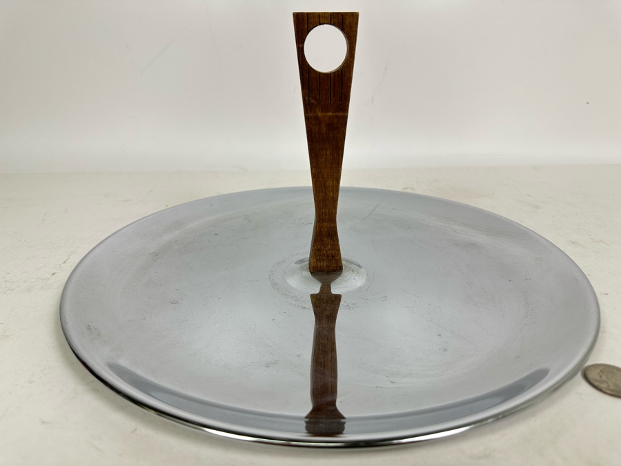 Vintage Mid-Century Serving Tray / Platter With Wooden Handle 12.5W X 6.5H [Photo 2]
