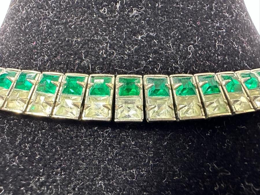 Vintage Costume Jewelry Lot: Choker Necklace 14L With Matching Bracelet 7L (Bottom), Trifari Costume Necklace (Upper Left) And Pair Of Costume Pins Brooches (Upper Right) [Photo 6]