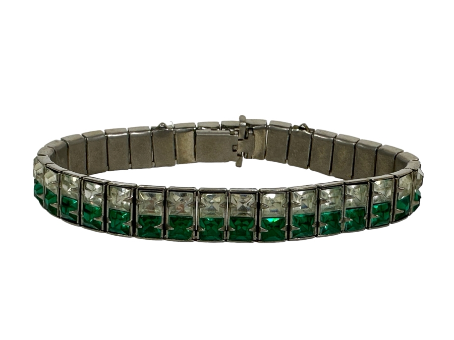 Vintage Costume Jewelry Lot: Choker Necklace 14L With Matching Bracelet 7L (Bottom), Trifari Costume Necklace (Upper Left) And Pair Of Costume Pins Brooches (Upper Right) [Photo 3]