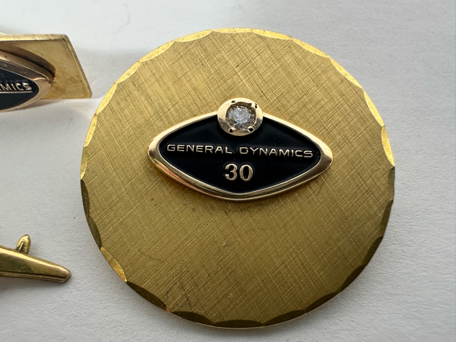 Vintage Gold-Filled General Dynamics 30 Year Employee Pin / Pendant, Gold-Filled General Dynamics 15 Year Employee Tie Clip And Gold-Filled Aerospace Pin [Photo 2]