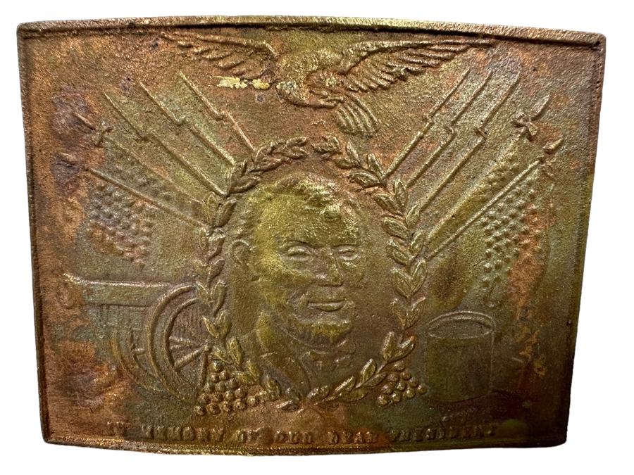 Vintage Abraham Lincoln Brass Belt Buckle Circa 1930s 'In Memory Of Our Dear President'
