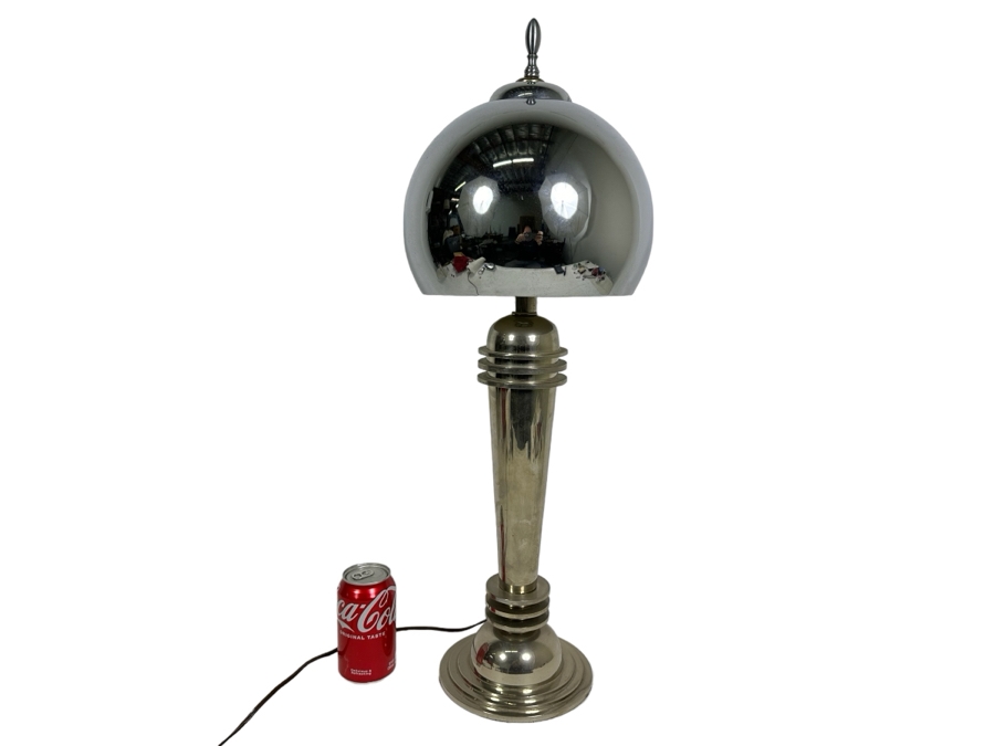 Machine Age Art Deco Style Metal Table Lamp 28H