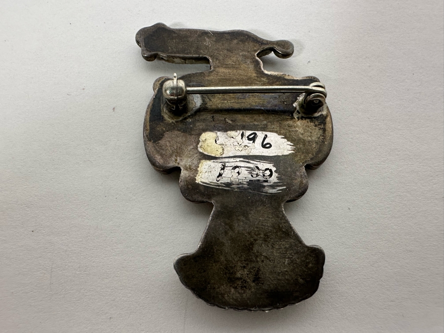 Native American Sterling Silver With Inlaid Stones Brooch Pin 9.9g [Photo 3]