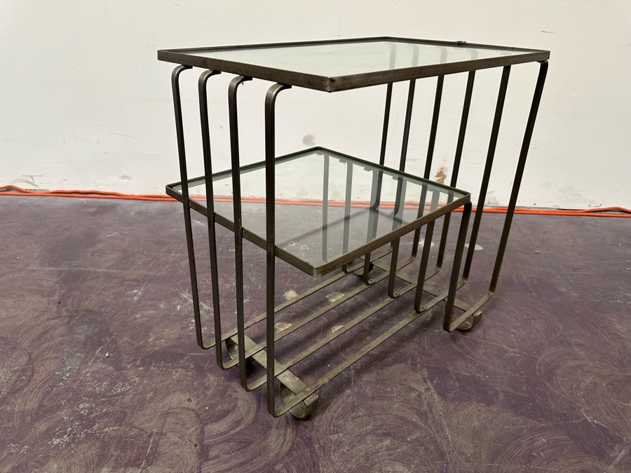 Art Deco Style Metal 3-Tier Side Table With Glass 22W X 14D X 21.5H [Photo 7]