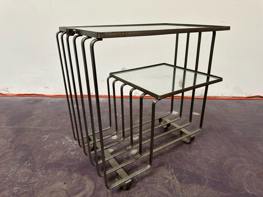 Art Deco Style Metal 3-Tier Side Table With Glass 22W X 14D X 21.5H [Photo 2]