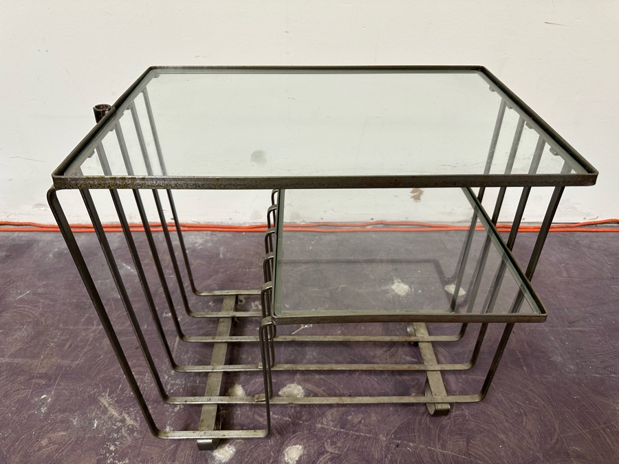 Art Deco Style Metal 3-Tier Side Table With Glass 22W X 14D X 21.5H [Photo 4]