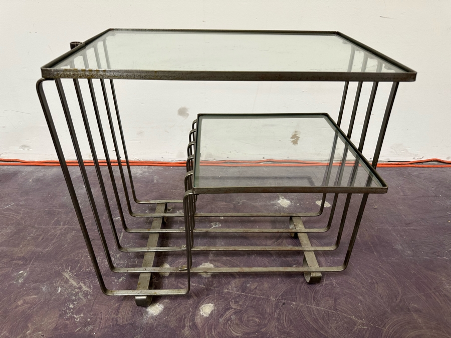 Art Deco Style Metal 3-Tier Side Table With Glass 22W X 14D X 21.5H [Photo 3]
