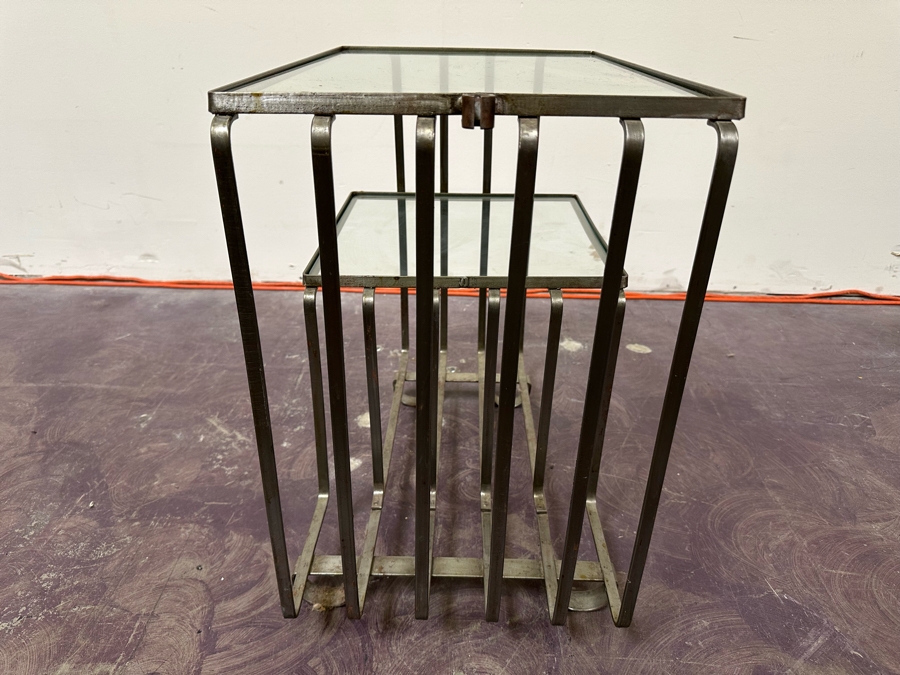 Art Deco Style Metal 3-Tier Side Table With Glass 22W X 14D X 21.5H [Photo 5]
