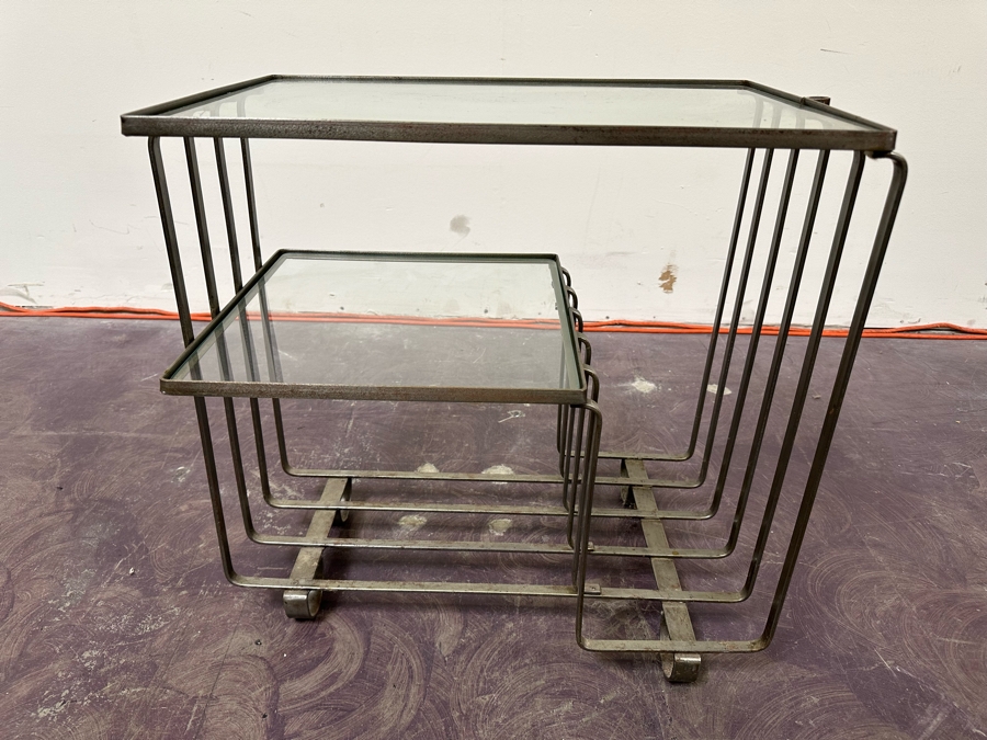 Art Deco Style Metal 3-Tier Side Table With Glass 22W X 14D X 21.5H [Photo 6]