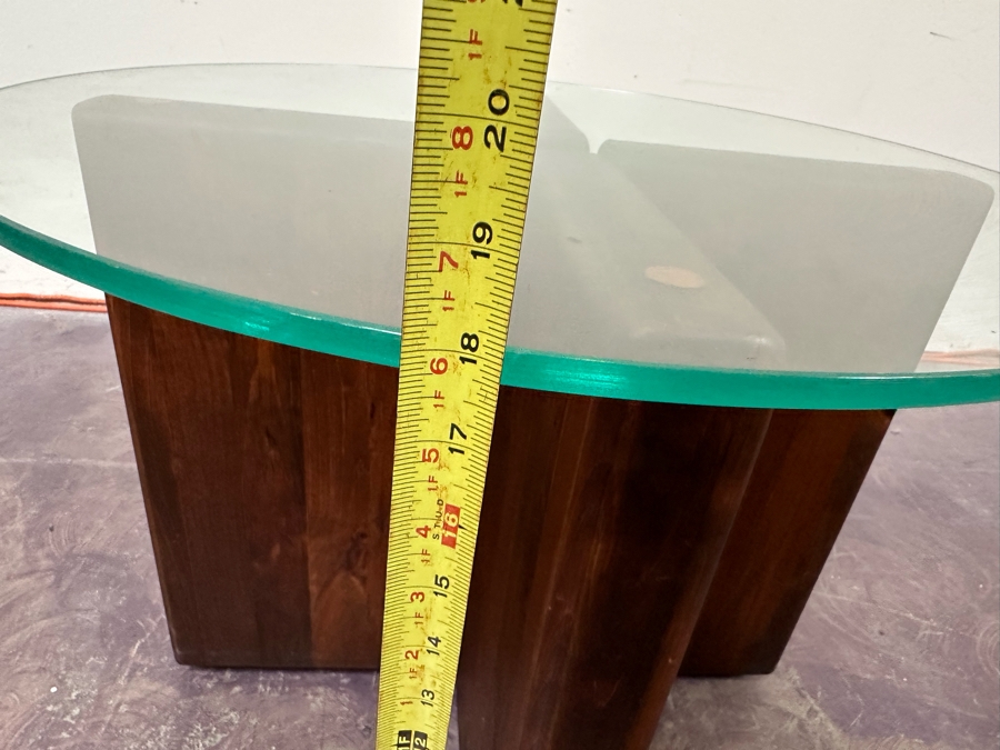 Wooden Base Side Table With Round Glass Top 24R X 18H [Photo 8]