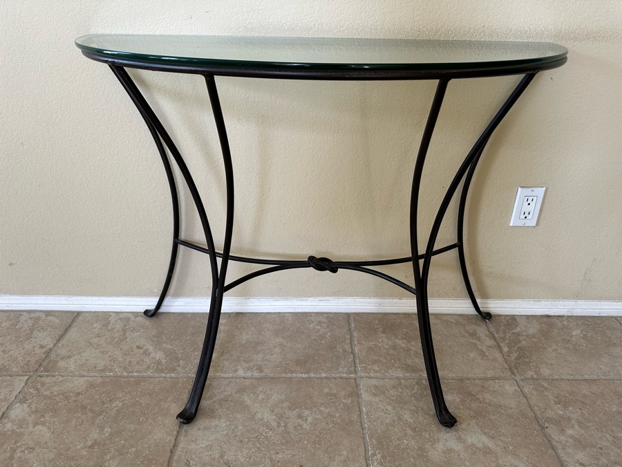Metal Demilune Console Table With Glass Top 40.5W X 16.5D X 30.5H [Photo 3]