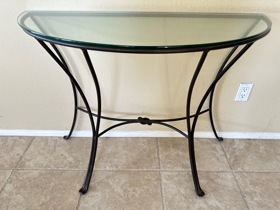 Metal Demilune Console Table With Glass Top 40.5W X 16.5D X 30.5H