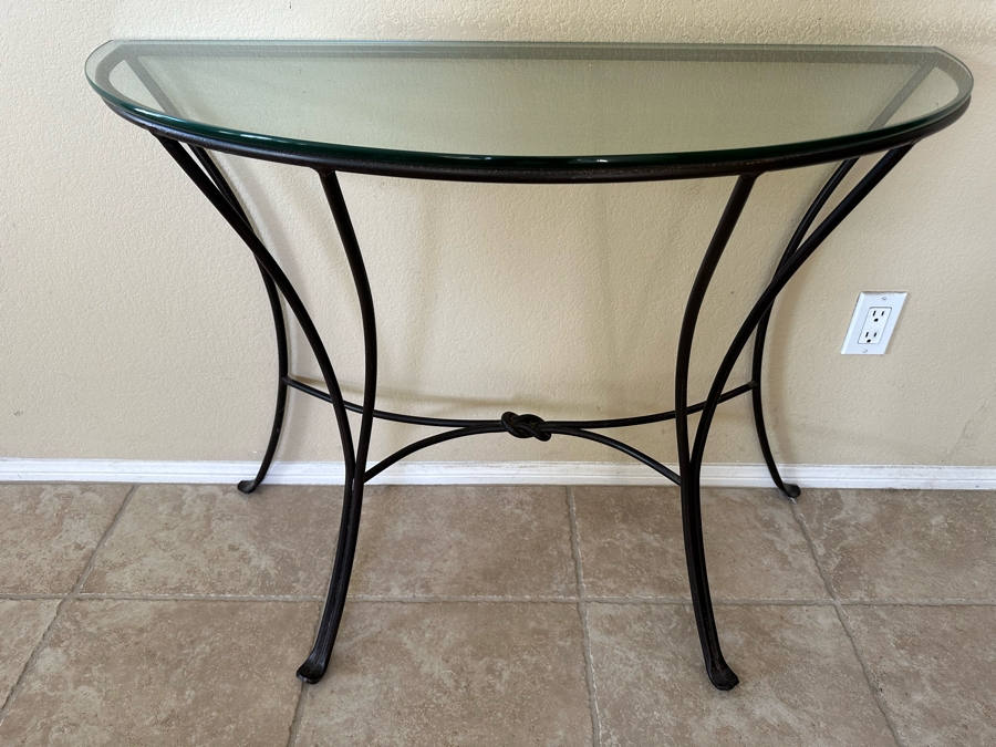 Metal Demilune Console Table With Glass Top 40.5W X 16.5D X 30.5H [Photo 2]