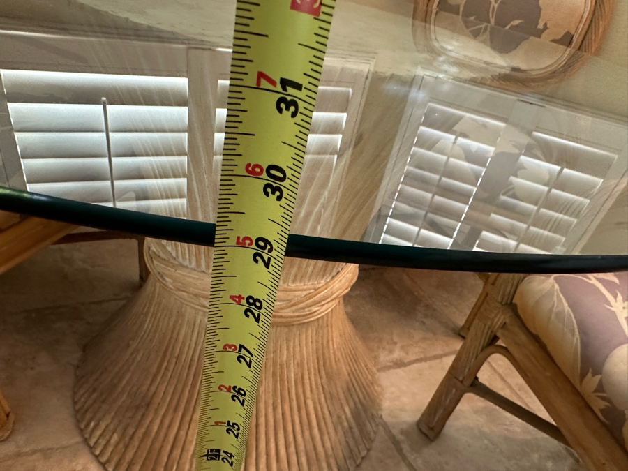 McGuire Style Sheaf Of Wheat Rattan Dining Table Base With Glass Top 48R And Four Matching chairs (need reupholstering) [Photo 13]