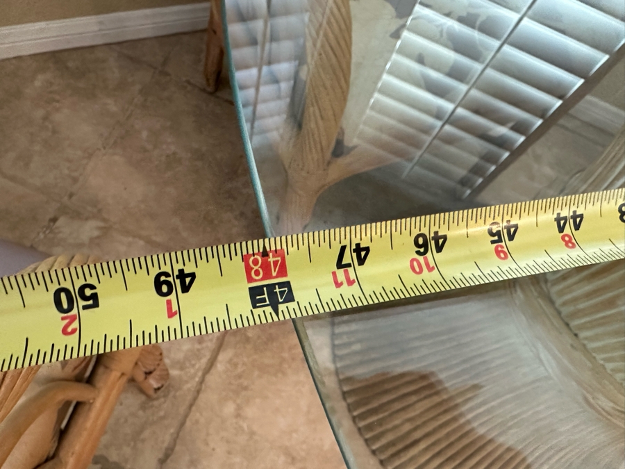 McGuire Style Sheaf Of Wheat Rattan Dining Table Base With Glass Top 48R And Four Matching chairs (need reupholstering) [Photo 12]