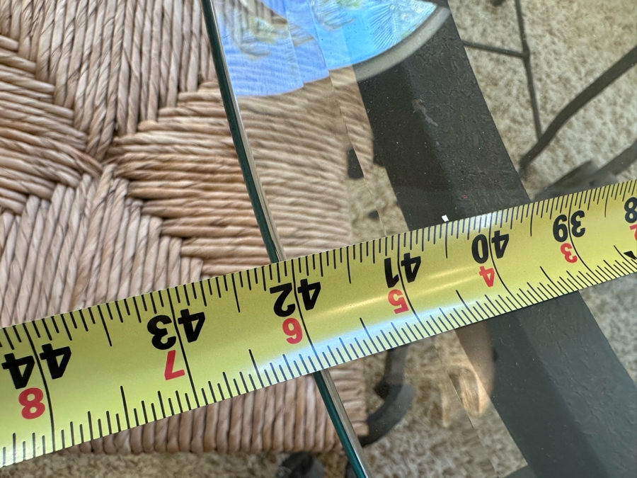 Wrought Iron Base Dining Table With Glass Top 42R X 29.5H And Four Matching Dining Chairs [Photo 8]