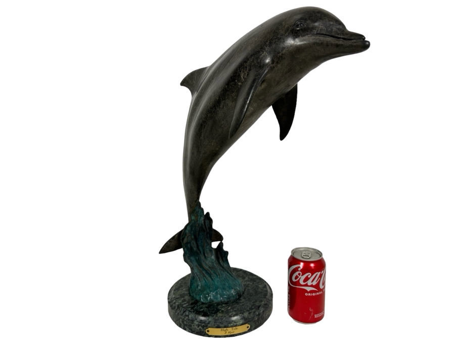 J. Wyatt Limited Edition Dolphin Bronze Titled 'High Tide' With Marble Base Dated 1998 Numbered 59 Of 950 19.5H